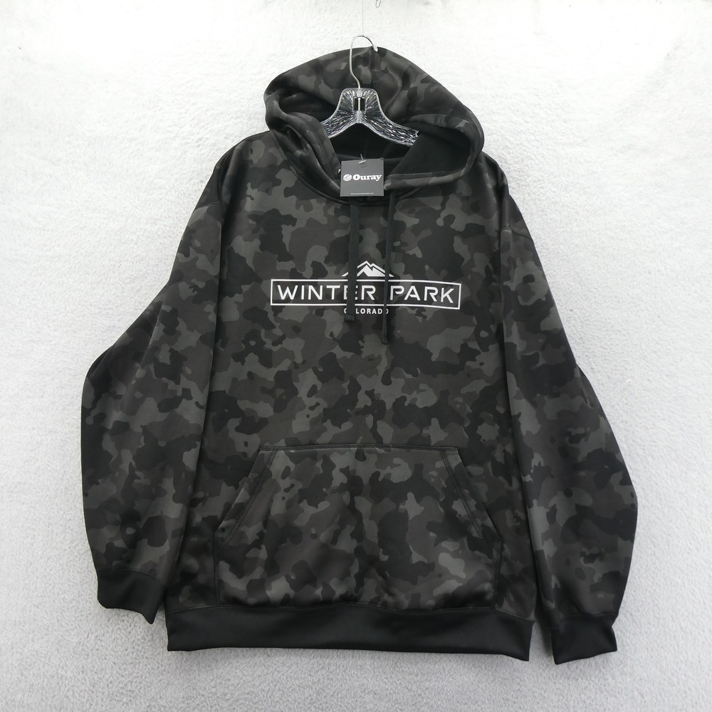 Ouray Hoodie Men Large Winter Park Colorado Camo Black Gray Polyester Sweatshirt